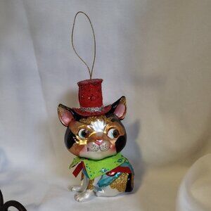 Hand Blown Glass Kitty Cat Top Hat Christmas Ornament